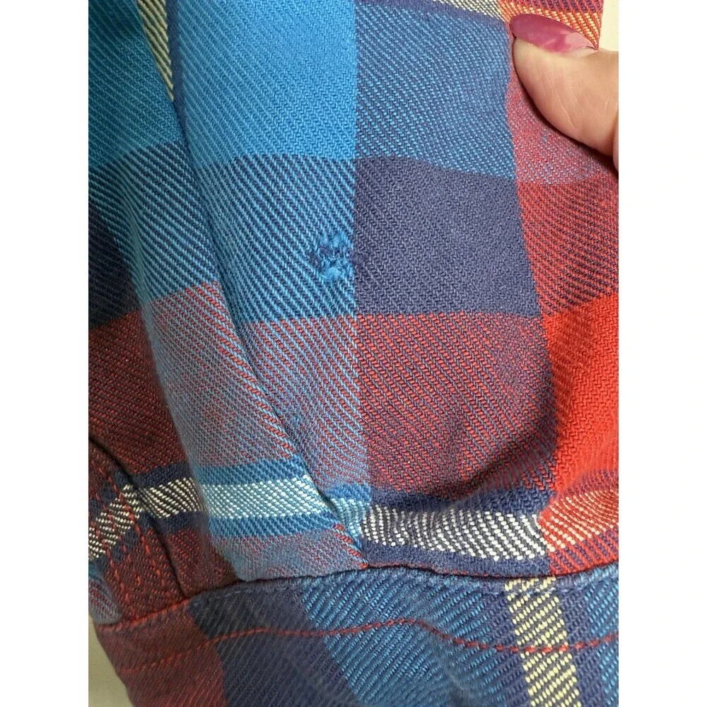 Vtg Polo Ralph Lauren Red Plaid Heavy Western Mandarin Silver Button Shirt Sz XL